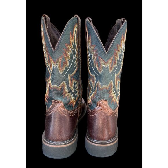 Justin Stampede Boots Work Mens 9.5 Brown Black WK4665 Leather Western Cowboy - Picture 6 of 16